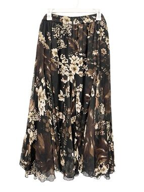 Forest Fairy Grunge Maxi Skirt Women's 26W Black Floral Earth Tones Broomstick